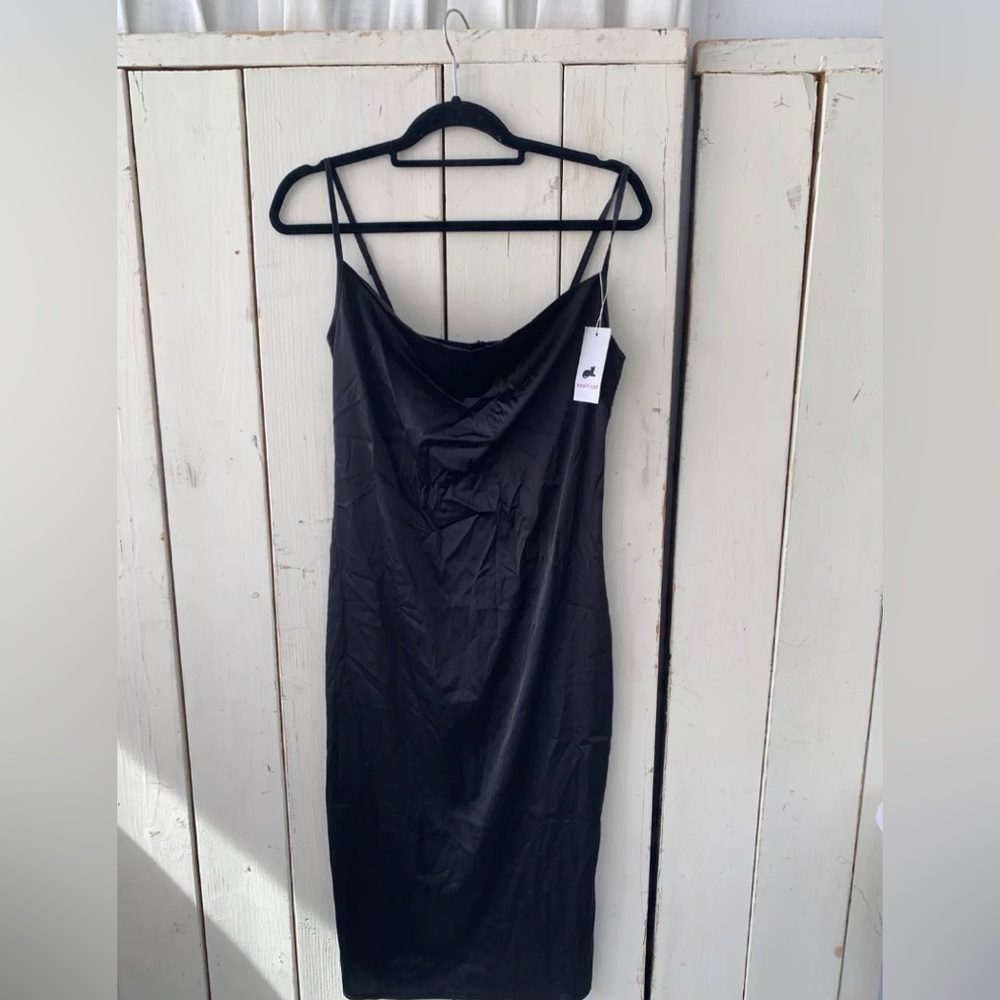 xxxiticat Black Shiny Satin Slip Dress Medium NWT